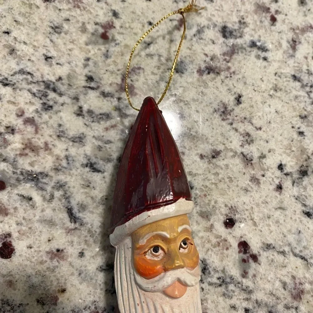 Vintage Stacked 3 Santa Head Totem Christmas Ornament Holiday Season 10.5”